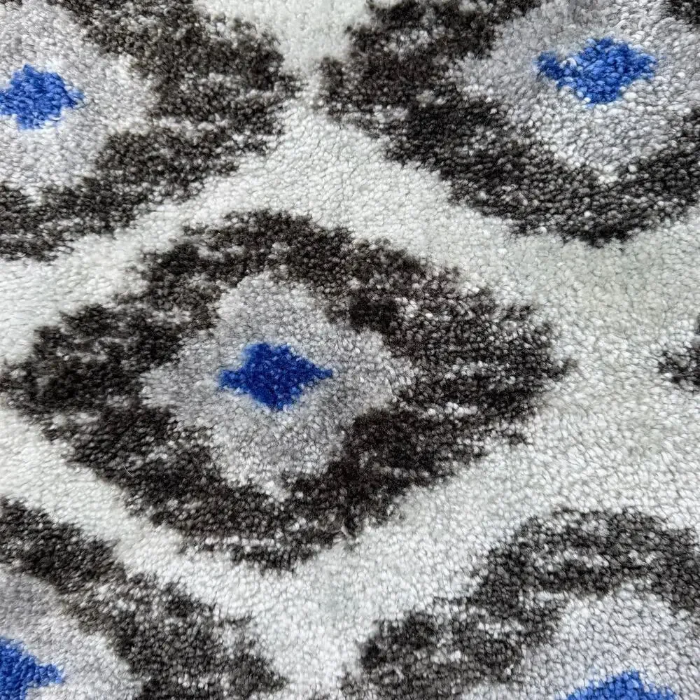 Geometric Gray Blue Bath Mat Ikat Diamond Plush Modern Bathroom Floor Rug